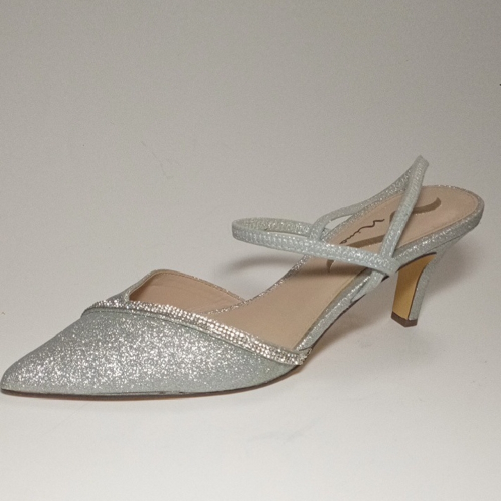 Nina Beckie-YG Shimmering Silver Refine Pointed Heels Size 10M - Picture 4 of 17